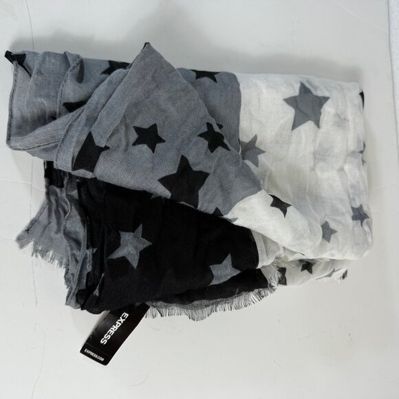 Starry Black White Gradient Scarf By Express Lightweight Colorblock Frayed Hem - Picture 7 of 15